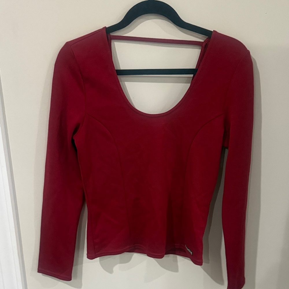 Hudson Scoop Neck, Open Back, Long Sleeve Top - Red